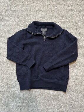 Christian Lacroix Sweater Kids Sz L 1/4 Zip Pullover Extra Fine Merino Wool Blue